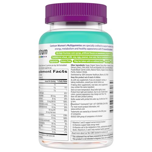 CENTRUM WOMEN’S MULTIVITAMIN GUMMIES, IMMUNE, ENERGY, HEALTHY APPEARANCE SUPPORT, 100 COUNT, 50 DAY SUPPLY