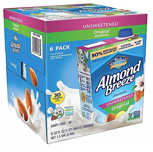 ALMOND BREEZE DAIRY FREE ALMONDMILK UNSWEETENED ORIGINAL 32 OZ BOXES, 6 COUNT
