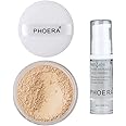 2 Pcs PHOERA Setting Powder and Face Primer, Control Oil Brighten Skin Color Cover Face Setting Loose Powder。 (02 Cool Beige + makeup primer)