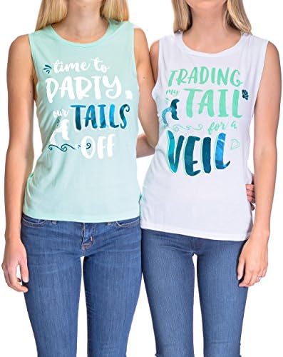 Flowy Mermaid Bachelorette Party Shirts - 'Trading My Tail For a Veil' and 'Time to Party Our Tails Off' (L, Mint - Time to Party Our Tails Off)