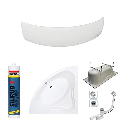 EXCLUSIVE LINE® Eckbadewanne Eckige Acryl Badewanne MIA 120x120 cm mit Schürze Ablaufgarnitur Komplettset