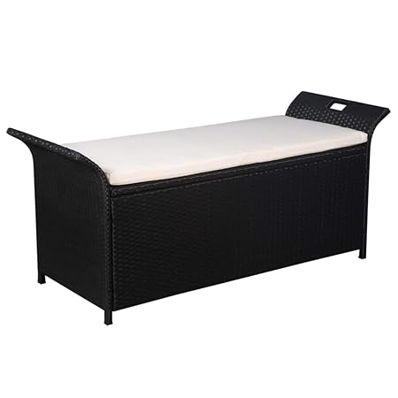 Festnight- Aufbewahrungsbank Poly Rattan Bank | Gartenbank Balkonbank Sitzbank mit Sitzpolster 138 x 50 x 60 cm Schwarz und C