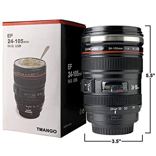 TMANGO Camera Lens Coffee Mug With Lid, Photo Coffee Cup, Stainless