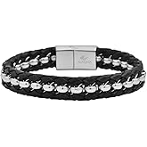 Magna Steel Men's Braided Genuine Leather Rolo Bracelet