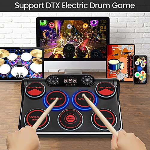 ODIKALA Portable Drums, Tabletop Drum Set, 7 Pad Digital Drum Kit with