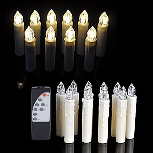 DH APPLE Set of 10 Warm White Light LED Flameless Taper Ivory Candles with Remote LED Candles