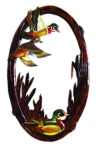 ZeckosFlying Duck Hand Crafted Intarsia Wood Art Wall Mirror 24 X 39 X 2 Inches