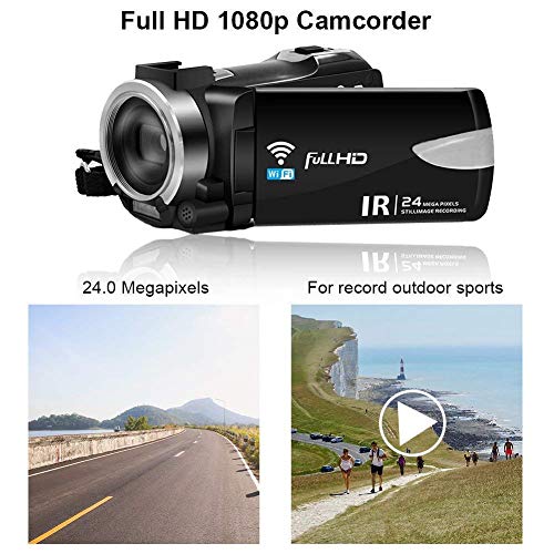 Digital Camera WiFi Camcorder Full HD 1080p 30FPS 24.0MP 16X Digital Zoom Video Camera with Microphone Night Vision Pause Function Vlogging Camera Support Remote Controller
