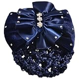 Rosallini Navy Blue Velvet Bowknot Barrette Hair Clip Snood Net for Women