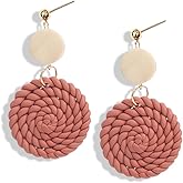 Polymer Clay Rattan Flower Earring Boho Handmade Woven Statement Boho Lightweight Drop Dangle Earrings Jewelry Gifts for Women