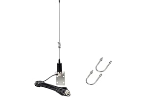 UAYESOK Stainless Steel Marine VHF Antenna, 15 Inch Low Profile Boat Antenna for Cobra Icom Uniden Standard Horizon Marine VHF Radio W/16.4ft RG-58 coaxial Cable, L-Mount Bracket