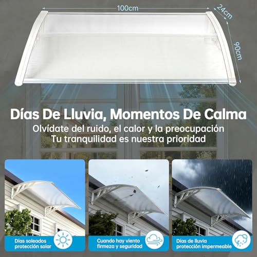 SEXYBIRDS Marquesina para Ventana Exterior, Marquesinas Exterior para Puertas y Ventanas, Tejadillo de Exterior 90 * 100cm, Toldo para Ventana, Toldo de Lluvia para Ventana con Placa de Policarbonato