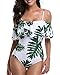 Tempt Me Women One Piece Vintage Off Shoulder Flounce Ruffled Printed Monokini Swimsuits