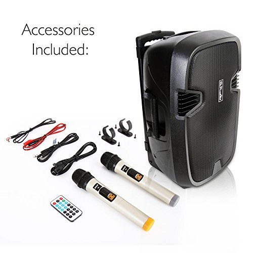 Pyle-1000-Watt-12-Bluetooth-PA-Speaker-Indoor-Outdoor-Portable-Sound-System-with-2-UHF-Wireless-Microphones-Rechargeable-Battery-Audio-Recording-USBSD-Readers-FM-Radio-PPHP1235WMU