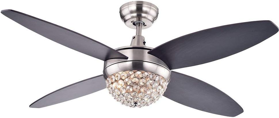 Ceiling Fan Semi-Integrated Ceiling Fixture Vintage Retro Fan Chandelier Chandelier 5 Lights for Restaurant, Living Room, Bedroom(220V) (Nickel Crystal)
