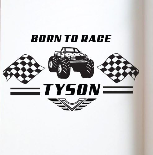 Personalised Born to Race Car Nursery Vinyl Wall Decal Sticker Decor Decals for boys (to add CUSTOM NAME, COLOUR and DESIGN OPTION -email thru Amazon after checkout) by STICKTAK STICKERS