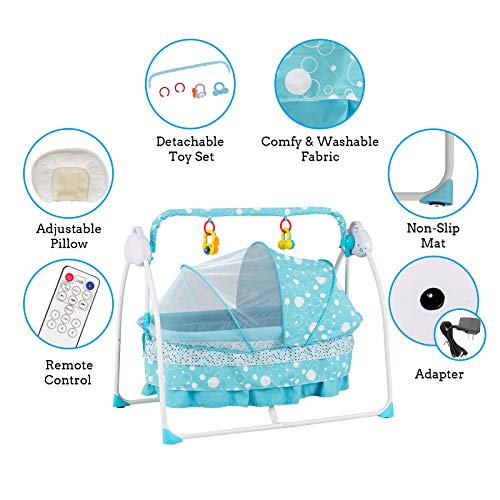 Uenjoy Rocking Multifunction Baby Swing Bed Automatic Bassinet Baby Basket with Remote Control, Music, Timing, Adjustable Speed, Blue