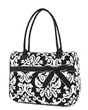 Belvah Quilted Damask Tote Handbag with Front Velcro Pocket - Choice of Colors