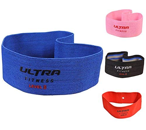 ULTRA FITNESS Hip Circle Glute Resistance BOOTY Band Premium Elastic Fabric LATEX FREE Pilates (Blue L2 = Intermediate, S/M)