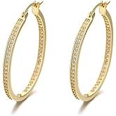 Amy and Annette 14K Gold Large Hoop Earrings with crystals - Great Gift Idea for Every Occasion - Hoop Earrings for Sensitive