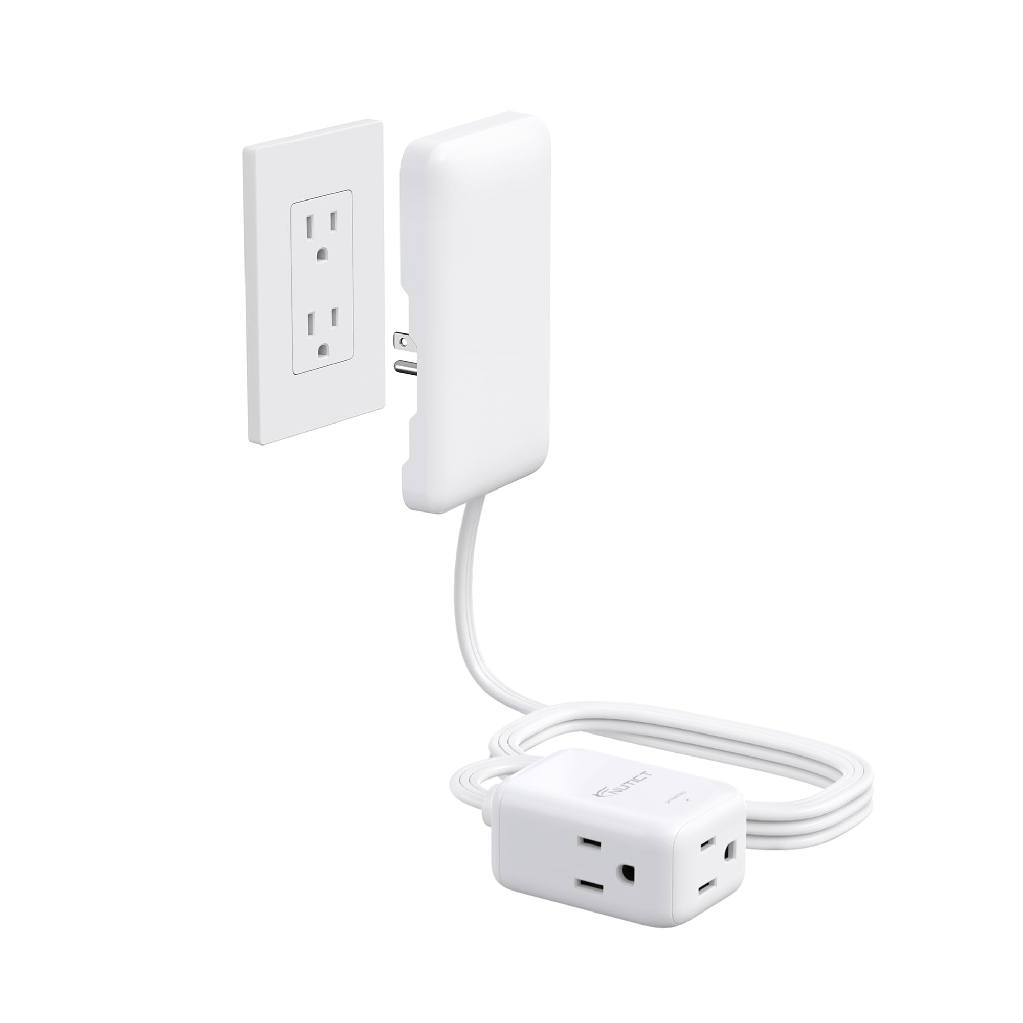 Photo 1 of Outlet Cover Extension Cord Flat 6ft, ETL Listed, NUTICT 3 Prong Indoor Extension Cord Flat Wall Plug, 13A/1625W, 900J Surge Protector, Hidden Power Strip Behind TV Bed Dresser Bookshelf, White