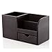 KINGFOM PU Leather Desk Organizer Office Accessories Collection Storage Box, 3 Compartments Pen Pencil Holder with Small Drawer (Brown)