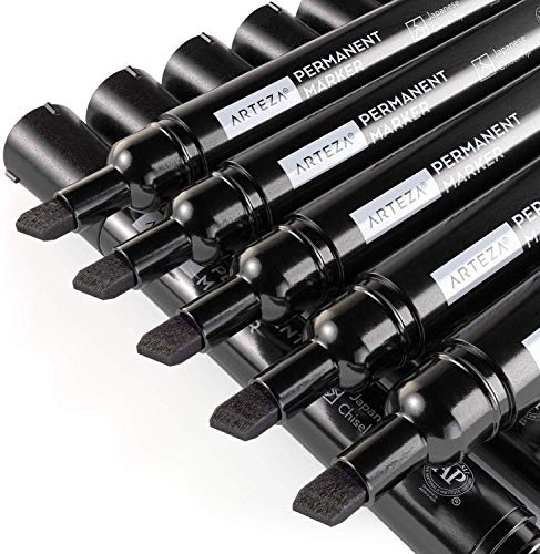 image for ARTEZA Permanent Markers Set of 36 (Black, Chisel Tip) - Waterproof Ma