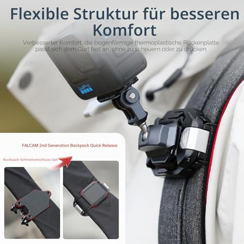 FALCAM F38 Camera Clip V2 with Plate Quick Release System, Camera Strap Mount Backpack with 1/4 Inch to 3/8 Inch Screw Thread, Arca-Swiss Compatible, Universal Mounting Base Adapter for Shoulder Strap