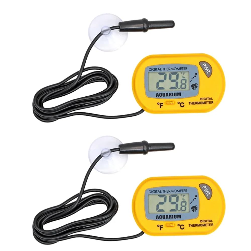 Fasizi 2pcs LCD Digital Aquarium Thermometer Fish Tank Water Terrarium Temperature - Yellow