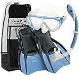 Aqualung Snorkel Set with Sport Diva 1 Lx Mask, Island Dry Snorkel and Trek Fin, Blue, Medium (Ladies 8-11)