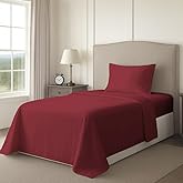 Pizuna Twin Sheet Set 100% Luxury Cotton 800 Thread Count Soft Sateen Weave Breathable Hotel Quality Cooling Bed Sheets Twin Size Bedding Set with Deep Pocket & Easy Fit Bedsheet (3PC) Rio Red