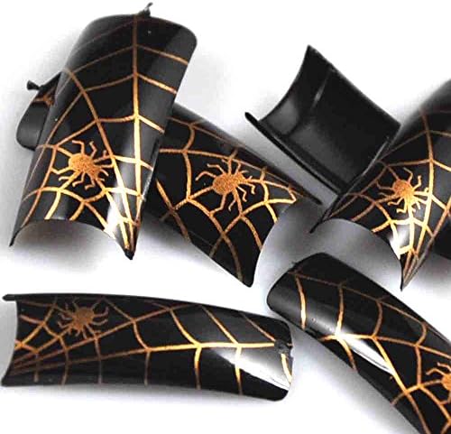 EFT 100 Beauty Golden Spider Cobweb Black Pre Designed Style Acrylic Plastic French False Nail Art Tips Fake Nail Tips with Case