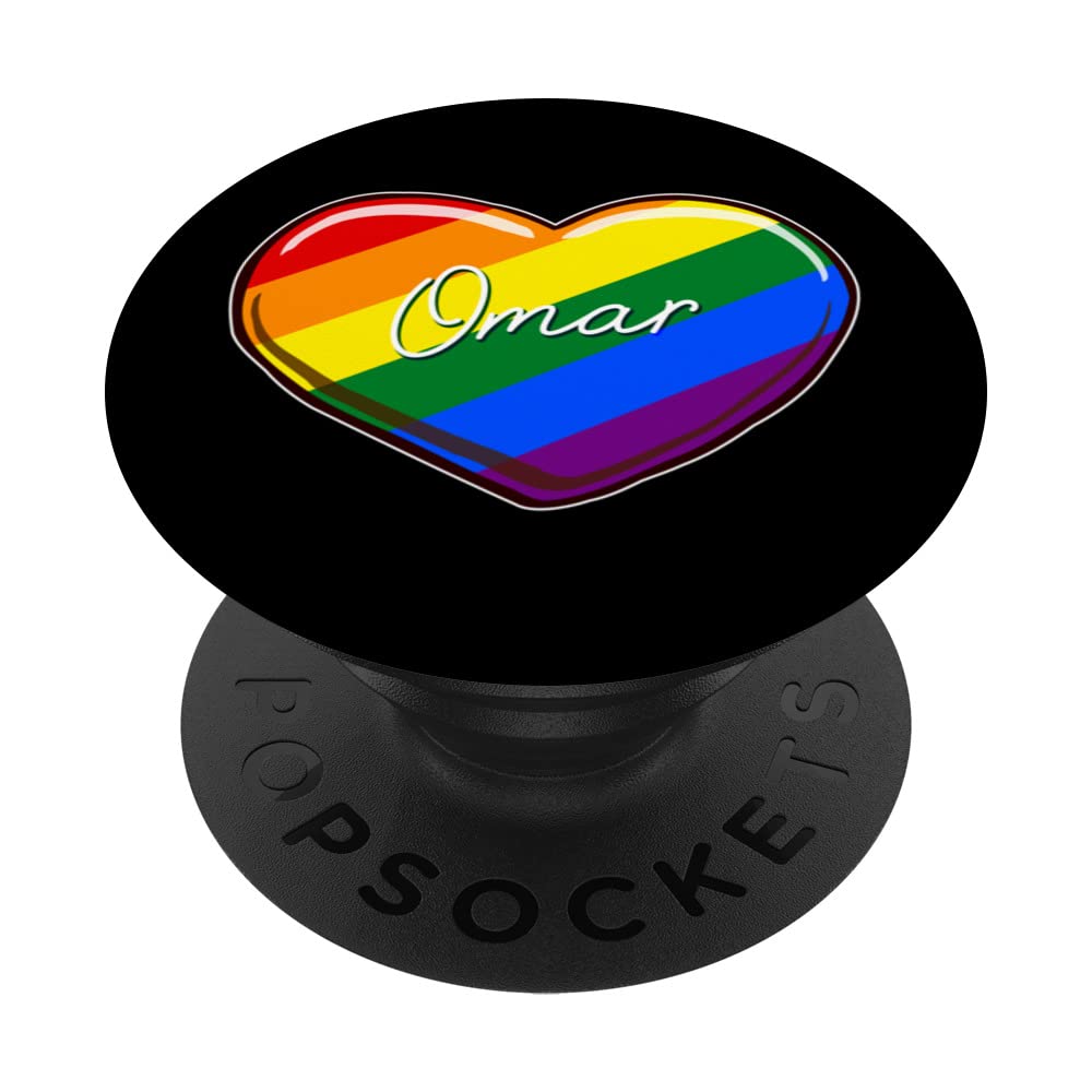 LGBT Pride Heart - First Name "Omar" Rainbow Hearts Love PopSockets Swappable PopGrip