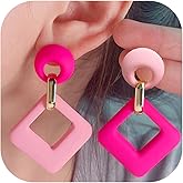 Acrylic Geometric Dangle Earring for Women Lightweight Two Tone Earrings Vintage 80s 90s Drop Dangle Neon Earring Party Statement Jewelry