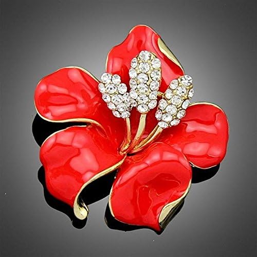 DMTRADE Classic Bride Wedding Rhinestone Crystal Poppy Flowers Drip Pin Brooch For Women Red