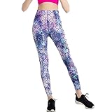 Aumy Women’s Mermaid Digital Printed High Waist Yoga Leggings Full Length Workout Capris Pants, Mermaid Purple, Free Size