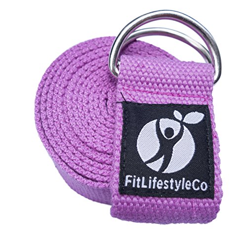 Yoga Strap Best for Stretching – 6 Colors Instructional Video – Durable Cotton with Metal D-Ring – by FitLifestyleCo