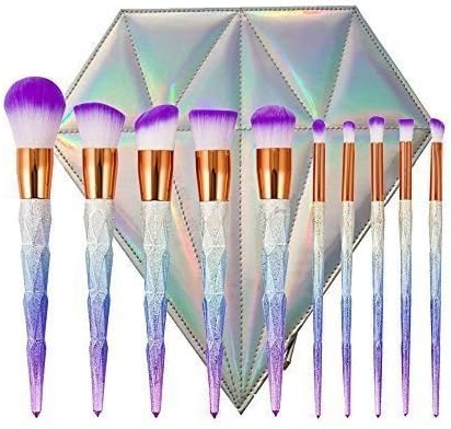 Green Beauty Mall 10Pcs Unicorn Rainbow Diamond Handle Makeup Brushes Set Foundation ond Handle Makeup Brushes Set Foundation (10 pcs Unicorn Brushes+ Diamond Pouch)