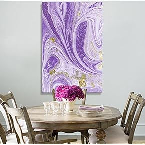 Abstract Purple Paint Spill Gold Leafing Accents