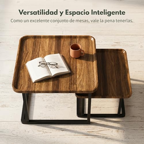 SIMPLE HOGAR Mesa de Centro para Sala, Mesa Auxiliar Cuadrada de 2 Piezas - Mesa Auxiliar pequeña para Sala de Estar Mesa de Centro Moderna Adecuada para Salas de Estar, Oficina(Color Vintage)