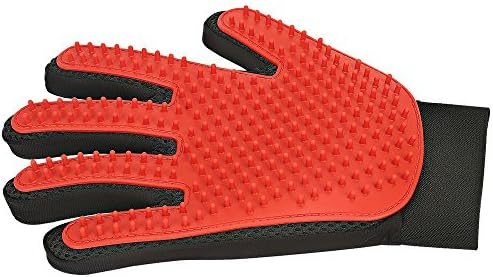 Safana Pet Grooming Glove - Gentle Deshedding Brush Glove - Efficient Pet Hair Remover Mitt - Massage Tool with Enhanced Five Finger Design - Perfect for Dogs &amp; Cats with Long &amp; Short Fur (Red)