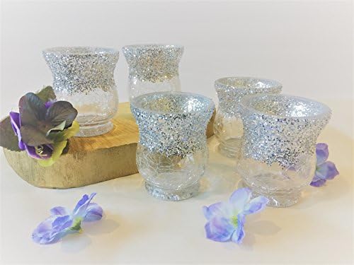 Set of 5 Wedding Candle Holder,Votive Holder,Silver Glitter Votives,Table Candle Holder Centerpiece,Glass Votive Holder -Silver Glitter Candles