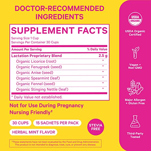 Pink Stork Lactation Support Tea Organic Herbal Mint Nursing Tea for