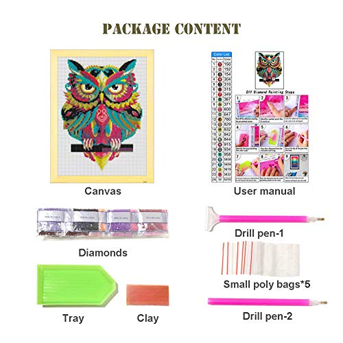 Diamond Painting Kits for Adults, 5D Full Drill Round Gem Paint Kit by Numbers, Colorful Owl Arts Craft for Home Wall Decor (Green, 11.8Wx15.7L)