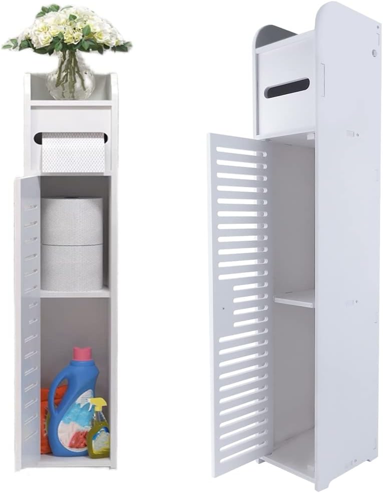 Qimu White Floor Cabinet Waterproof Free-Standing Bathroom Storage 1 Door