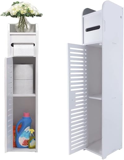 Qimu White Floor Cabinet Waterproof Free-Standing Bathroom Storage 1 Door
