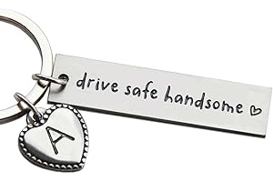 OFlyDesigns Drive Safe Handsome Keychain for Boyfriend Husband, Brother, Valentine's Gifts, Stainless Steel Key Chain, Personalized Name Keychain Gift, Boyfriend Birthday Gift