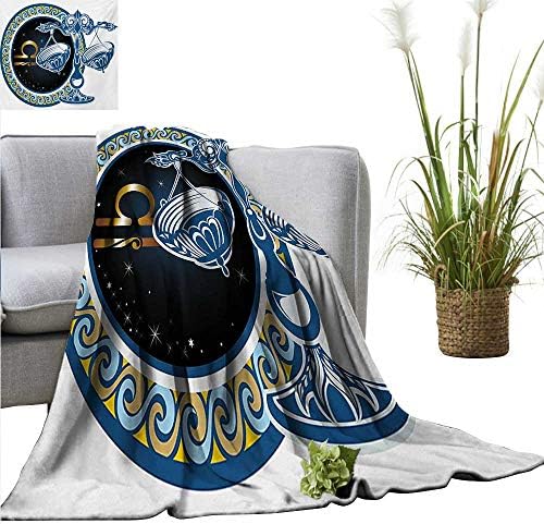 AndyTours Flannel Throw Blanket，Zodiac,Historical Astronomy Icon Sign Libra Pattern with Wheel and Scales Planetary Image,Multicolor,Winter Luxury Plush Microfiber Fabric 60"x70"