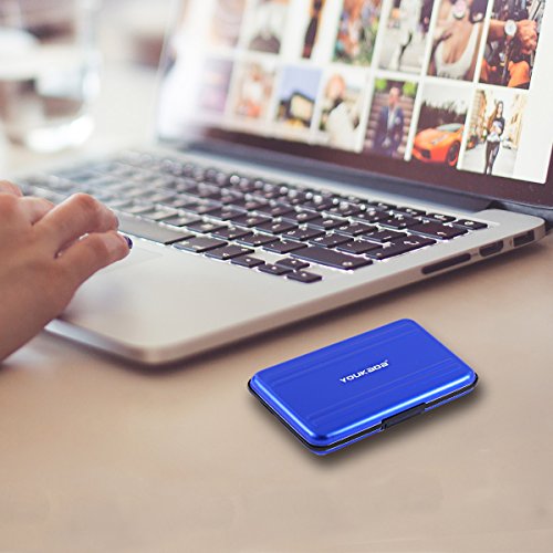 YOUKADA Metal Memory Card Case Holder Water-Resistant Pocket-Sized SD Holder for 8 SD Cards & 8 Micro SD Cards (2 Pack-Blue)