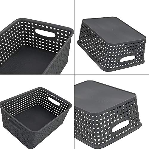 Nicesh 4Pack Gray Plastic Small Storage Baskets, 10" x 7.7" x 4